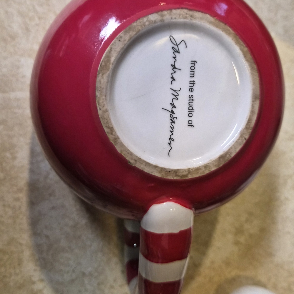 EUC Sandra Magsamen Christmas Mug – Candy Cane Handle – 16oz - Picture 3 of 4